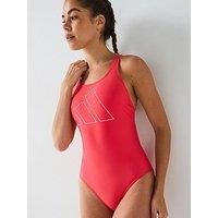 Adidas Womens Big Bar Logo Swimsuit - Red