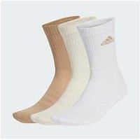 adidas Unisex Cushioned Crew Socks 3 Pairs, White/Wonder White/Warm Sandstone, 8.5-10