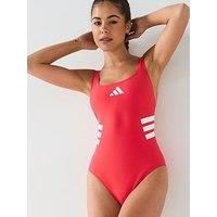 Adidas Womens 3 Stripe Swimsuit - Red