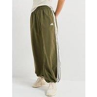 adidas Women/'s Essentials 3-Stripes Lifestyle Woven Parachute Pants, Olive Strata/White, XS