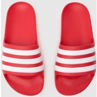 adidas White & Red Adilette Aqua Boys Junior Slides