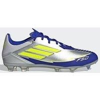 adidas Unisex F50 League Football Boots FG/MG, Silver Metallic/Solar Yellow/Lucid Blue, 8 UK
