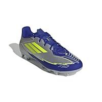 adidas Unisex F50 Club Football Boots FG/MG, Silver met./Solar Yellow/Lucid Blue, 11 UK
