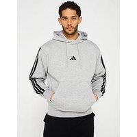 adidas Men/'s ESSENTIAL THREE STRIPES FLEECE HOODIE, medium grey heather/black, L