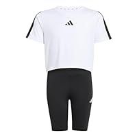 adidas Girl/'s TRAIN ESSENTIALS 3-STIPES T-SHIRT SET, white/black, 13-14 Years