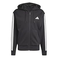 adidas Men/'s ESSENTIAL THREE STRIPES FLEECE ZIPPER HOODIE, black/white, S