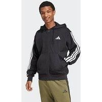 Adidas Sportswear Men'S Essential 3-Stripe Full Zip Fleece Hoodie - Black/White