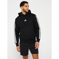 adidas Men/'s ESSENTIAL THREE STRIPES FLEECE HOODIE, black/white, M