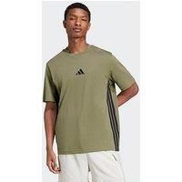 adidas Men/'s Essential Three Stripes Single Jersey TEE, Olive strata/Black, XL
