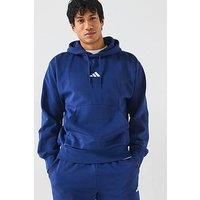 adidas Men/'s ESSENTIALS FEELCOZY FLEECE HOODIE, dark blue/white, XS