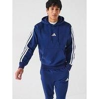 adidas Men/'s ESSENTIAL THREE STRIPES FLEECE HOODIE, dark blue/white, L