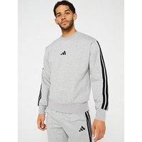 Adidas Sportswear Men'S Essentials 3-Stripe Fleece Sweatshirt - Medium Grey Heather/Black