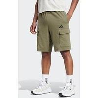 adidas Men/'s Essentials FEELCOZY French Terry Cargo Short, Olive strata/Black, M