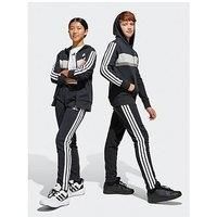 adidas Unisex Kids SEASONAL ESSENTIALS TIBERIO 3 STRIPES FLEECE TRACKSUIT, black/white/grey two, 7-8 Years