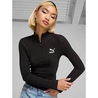 Puma Women'S Classics Ribbed Half-Zip Long Sleeve T-Shirt - Black