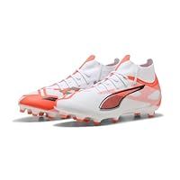 PUMA Unisex Ultra 5 Match+ FG/AG Soccer Shoe, White Black-Glowing RED, 7 UK