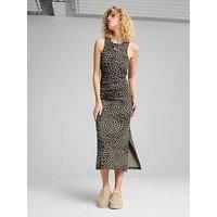 Puma Womens Wardrobe Essentials Leo Luxe Slim All Over Print Dress - Black