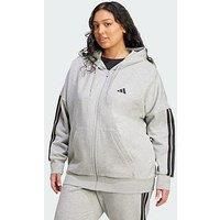 adidas Women/'s ESSENTIALS 3-STRIPES FULL-ZIP FLEECE HOODIE (PLUS SIZE), Medium Grey Heather/Black, XL Plus