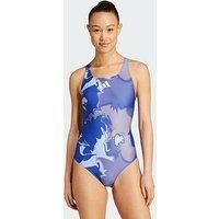 adidas Women/'s TIE DYE Graphic V Back Swimsuit, Semi Lucid Blue/White, 30