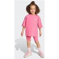 Adidas Originals Kids Girls Trefoil Essentials Cycling Shorts And T-Shirt Set - Pink