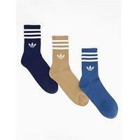 Adidas Originals Unisex 3 Stripe Crew Socks 3 Pack - Blue