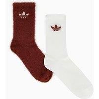 Adidas Originals Women'S Fluffy Crew Socks 2 Pack - Brown/Off White