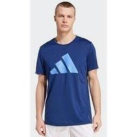 adidas Men/'s Run It Stripes Tee, Dark Blue/Blue Fusion, L