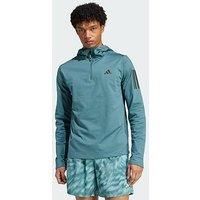 adidas Men/'s Own the Run Winterized Hooded Half-Zip, Preloved Teal, M