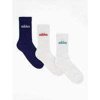 adidas Unisex Linear Crew Cushioned Socks 3 Pairs, Dark Blue/White/White, 2.5-4