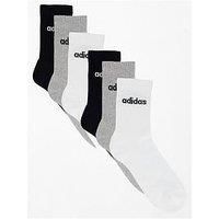 adidas Unisex LINEAR CREW SOCKS CUSHIONED SOCKS 6 PAIR PACK, Medium Grey Heather/White/Black, 2.5-4