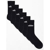 adidas Unisex LINEAR CREW SOCKS CUSHIONED SOCKS 6 PAIR PACK, Black/White, 6.5-8