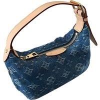 Unisex Black Washed Denim Printed Handbag With Adjustable Leather Strap