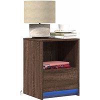 Bedside Cabinet with LED Lights Brown Oak Engineered Wood