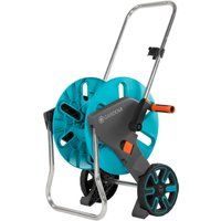 GARDENA CleverRoll M: Hose trolley with up to 60 m capacity, especially stable, with a clip for spray nozzle-storage, anti-drip device, freely selectable crank side (18511-20)