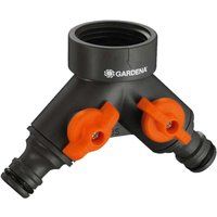 GARDENA Twin-Tap Connector: Water distributor for taps with 26.5 mm (G 3/4 Inch) threads for connecting two devices at the same time, both outlets adjustable (938-20)