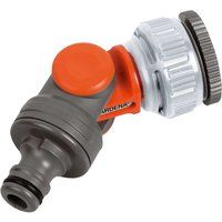 GARDENA Angled Tap Connector: Connector for 26.5 mm (G3/4 Inch) taps with 33.3 mm (G1 Inch) threads and 21 mm (G1/2 Inch) taps with 26.5 mm (G3/4 Inch) threads, rotates and swivels, packaged (2999-20)