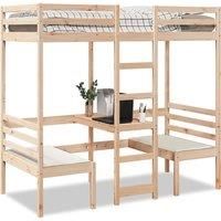 Loft Bed Frame with Desk and Chairs 90x190cm Solid Wood Pine