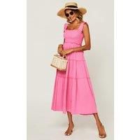 Hem Detail Tiered Maxi Dress In Fuchsia Pink