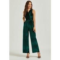 Velvet Wrap Jumpsuit In Green