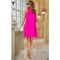 FS Collection Women's Halter Neck Tie Back Mini Dress In Magenta in Pink | Size: 6-8