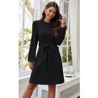 FS Collection Women's Cozy Soft Long Sleeve Kint Mini Dress in Black | Size: XS