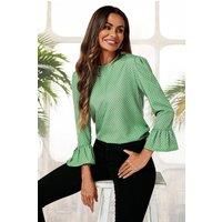 FS Collection Women's Frill Cuff Long Sleeve Blouse Top In Green Polka Dot | Size: 2XL