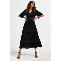 V Neck Lace Detail Maxi Dress In Black