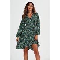 Wrap Top Midi Dress In Green