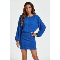 FS Collection Women's Long Sleeves Knit Mini Dress In Blue | Size: XS