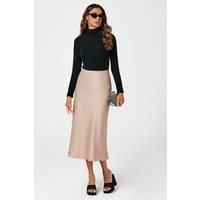 FS Collection Women's Satin Midi Skirt In Light Brown | Size: XL
