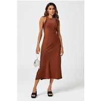 Slim-Fit Satin Midi Dress In Brown