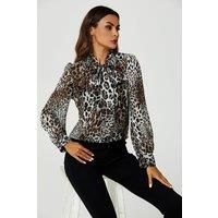 FS Collection Women's Tie Detail long sleeve Blouse Top In Beige | Size: Small