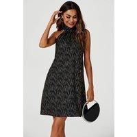 FS Collection Women's Gold Foil Halter Neck Tie Back Mini Dress In Black | Size: XS