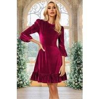 FS Collection Women's Velvet Frill Detail Mini Dress In Violet Red | Size: XL